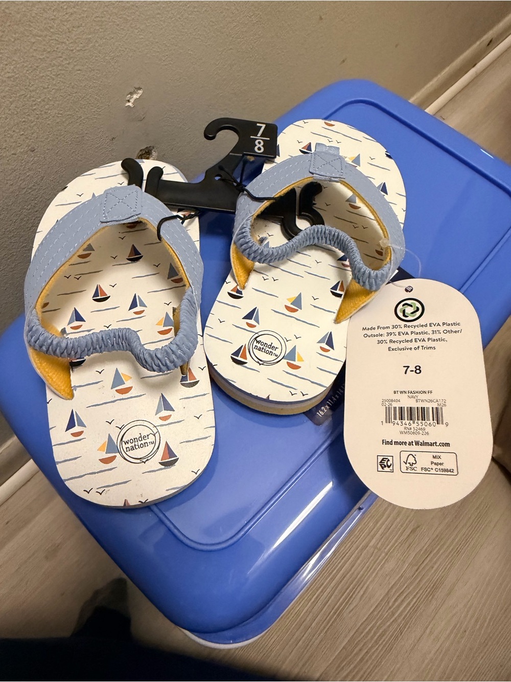 wonder nation Light Blue Sailboat Print Toddler Flip Flops
